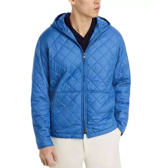 PETER MILLAR Puffer Jacket Mens XXL Blue Zip Up Hooded Lightweight ESSEX $250 - Picture 1 of 13